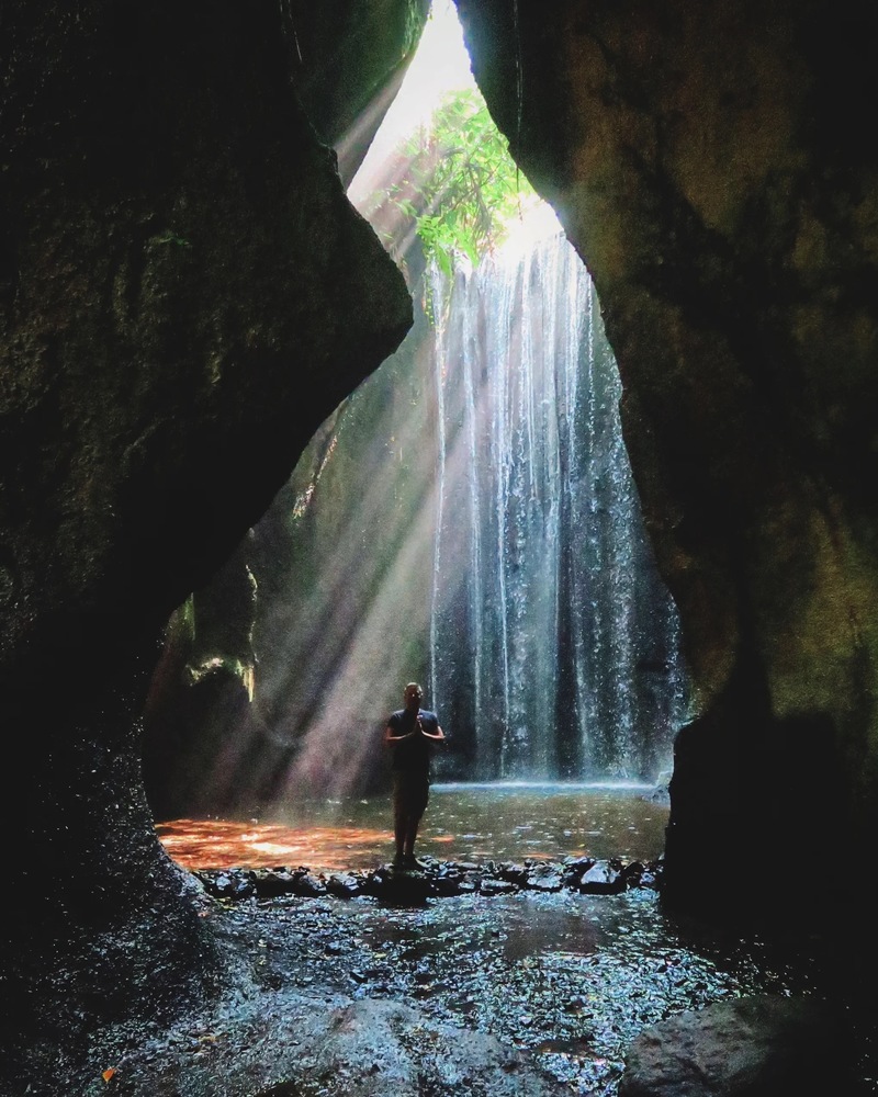 Meditating in an underground water cave in Bali, 2016.