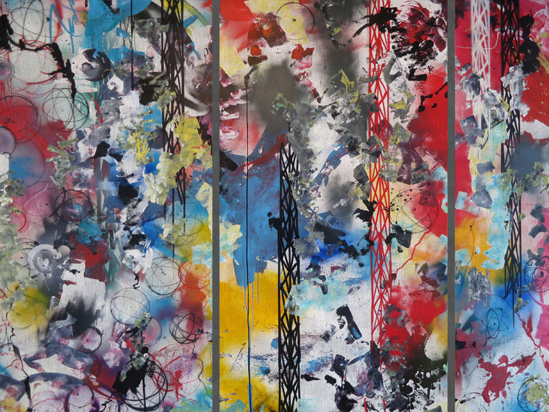 Layered abstract work shown in the context of The Bridges of Graffiti